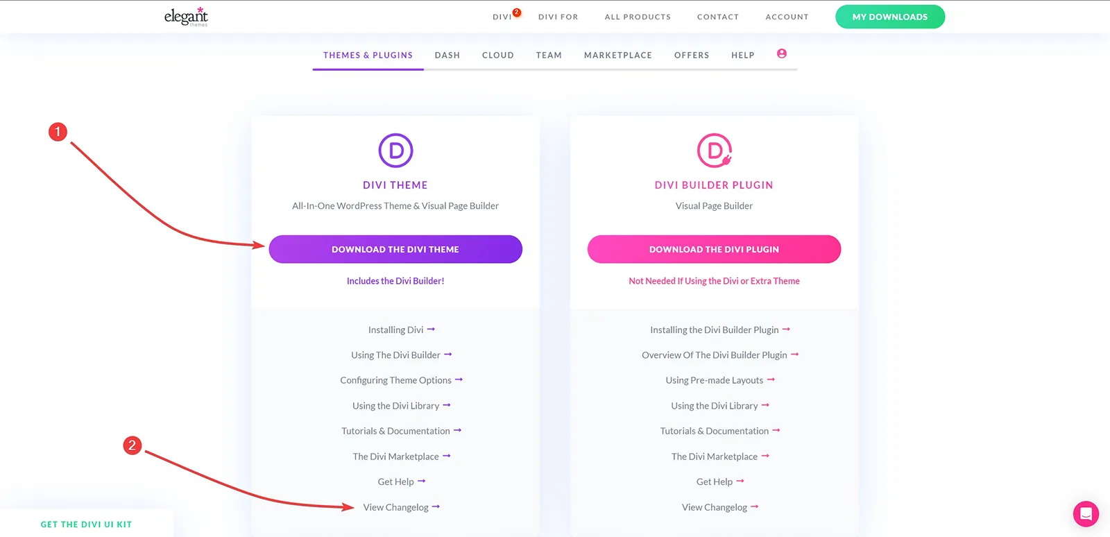 Download The Divi Theme 下載檔案與 View Changlog 版本更新記錄