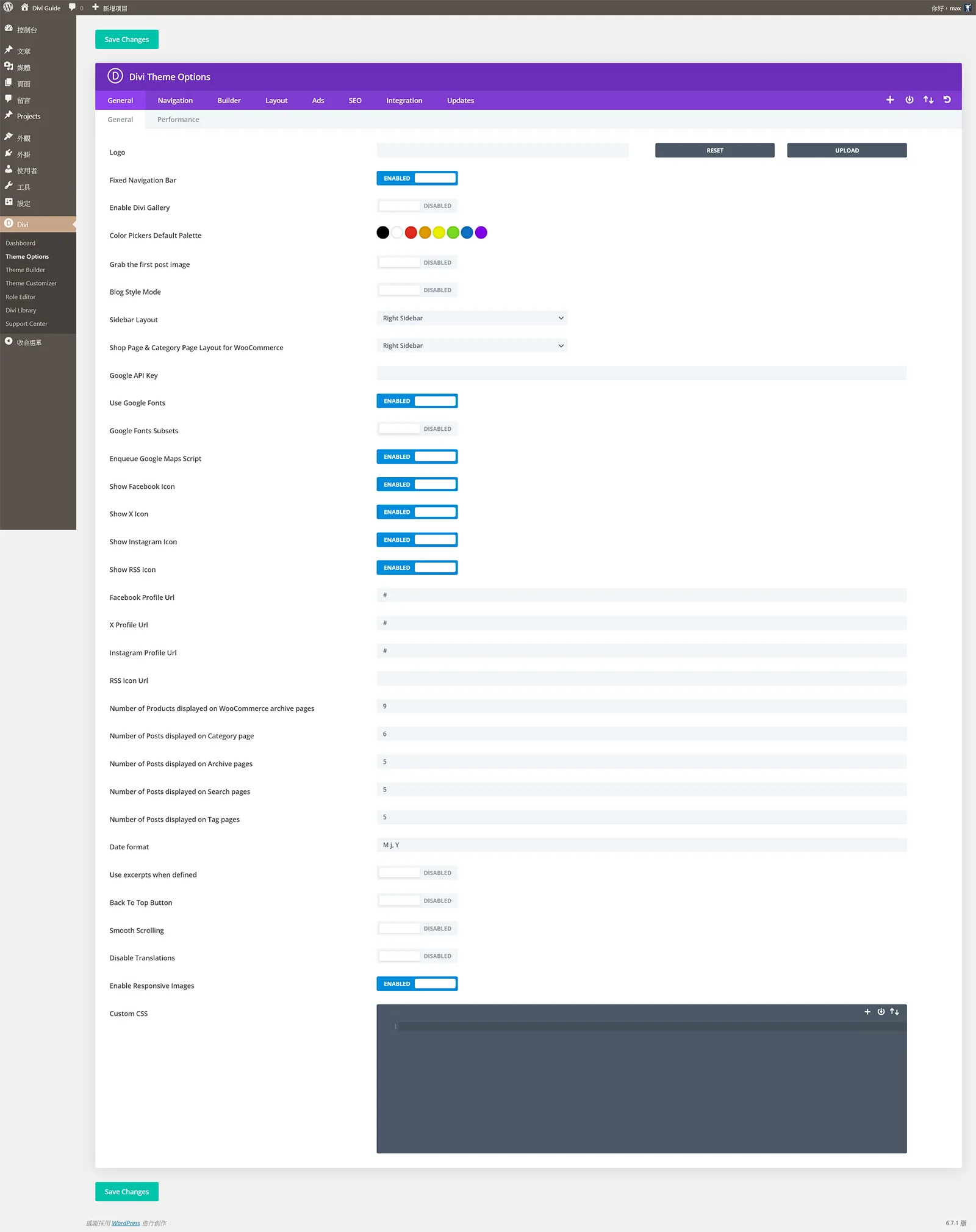 Divi Theme Options/General 一般設定